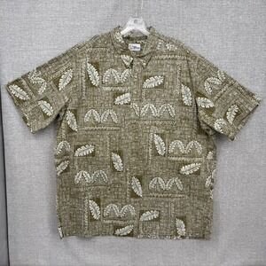 Reyn Spooner Sz 3XL Olive Green Beige Bold Frond Tribal Hawaiian Kloth Popover
